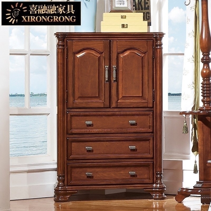 美式实木斗柜双门3斗柜乡村复古多斗柜 客厅卧室欧式实木收纳斗柜