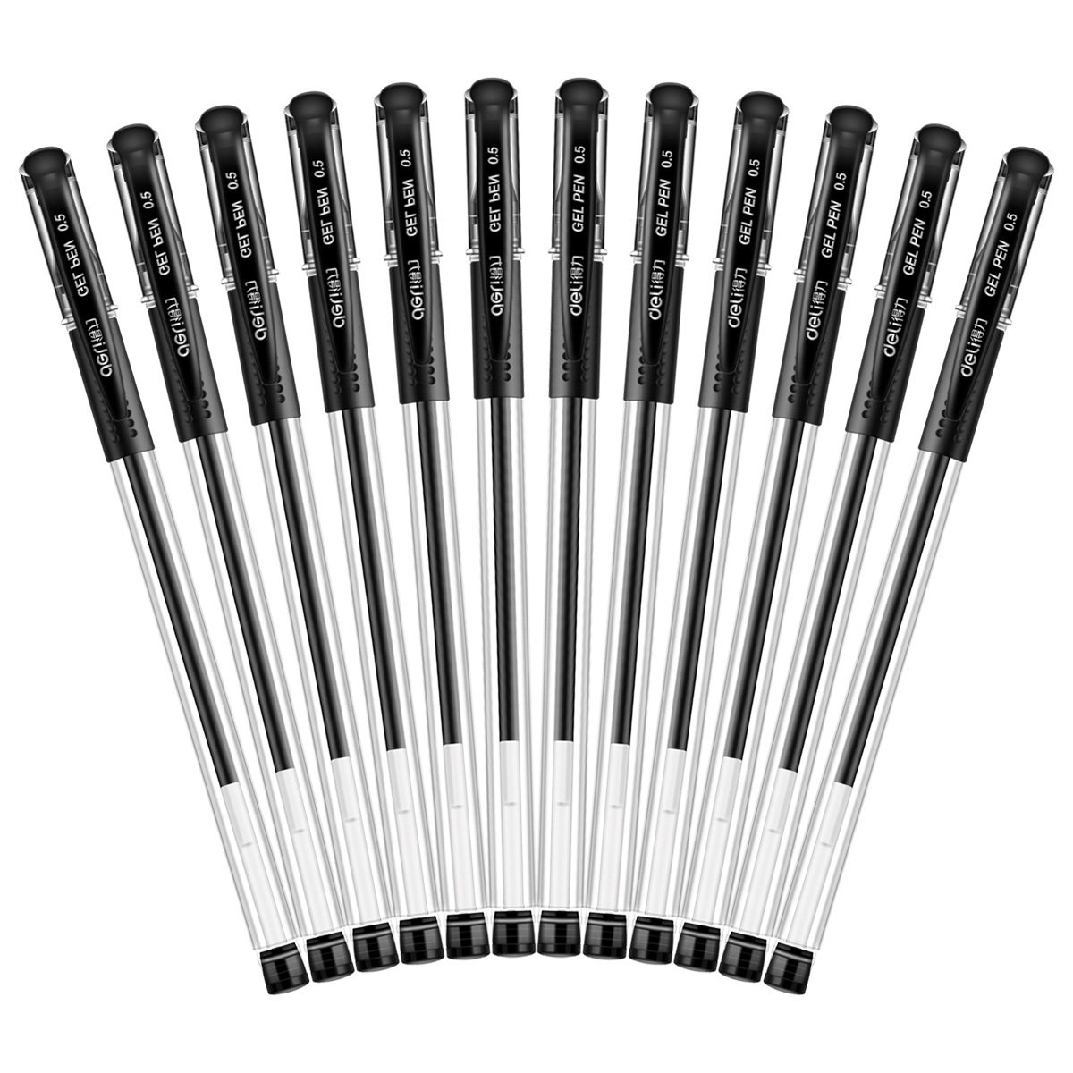 12支装得力中性笔系列子弹头书写笔0.5拔帽可换芯写字笔多省包邮