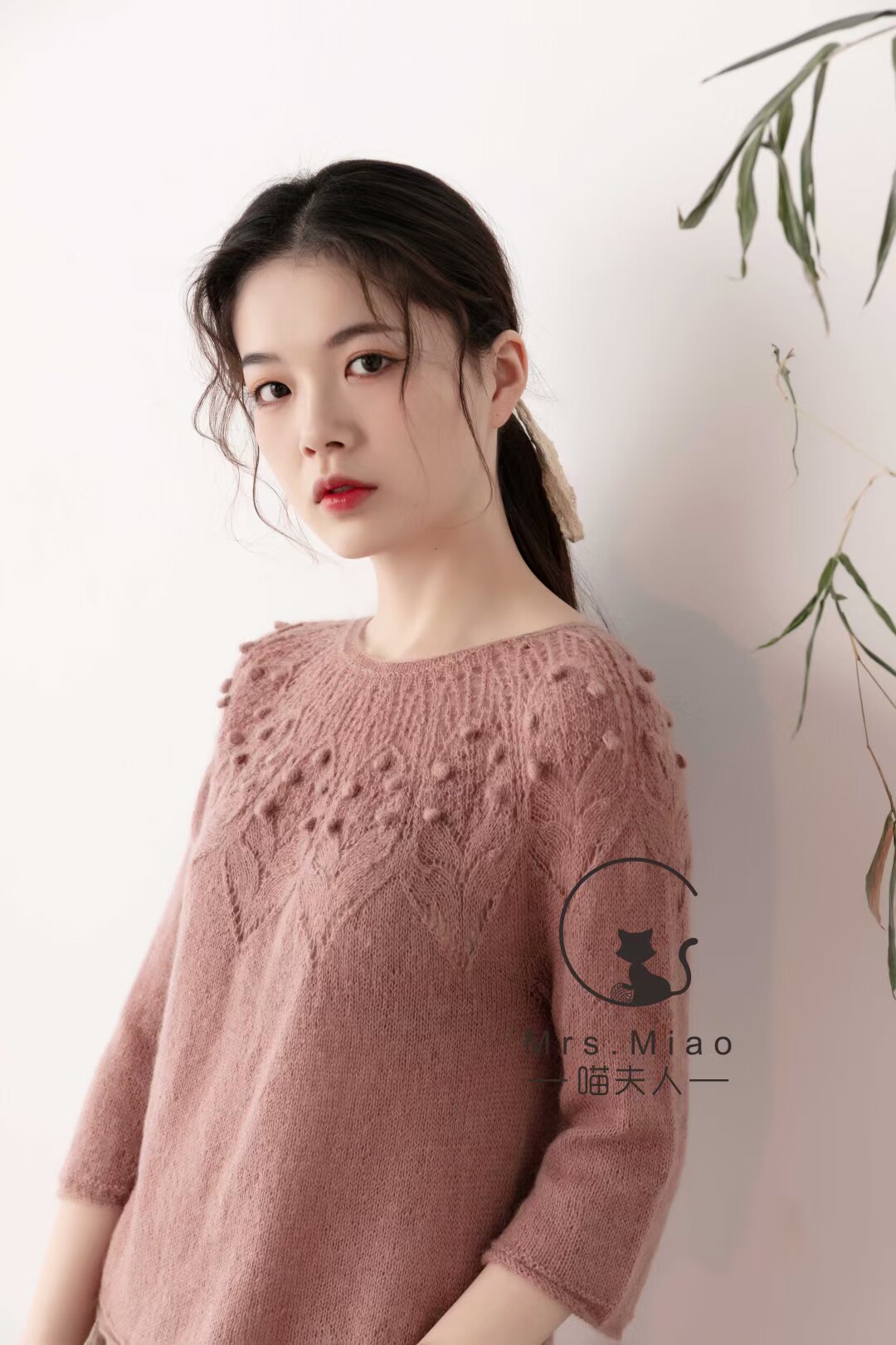 喵夫人惊蛰 2+立冬【桃源仙】七分袖圆肩套头毛衣 材料包 包邮