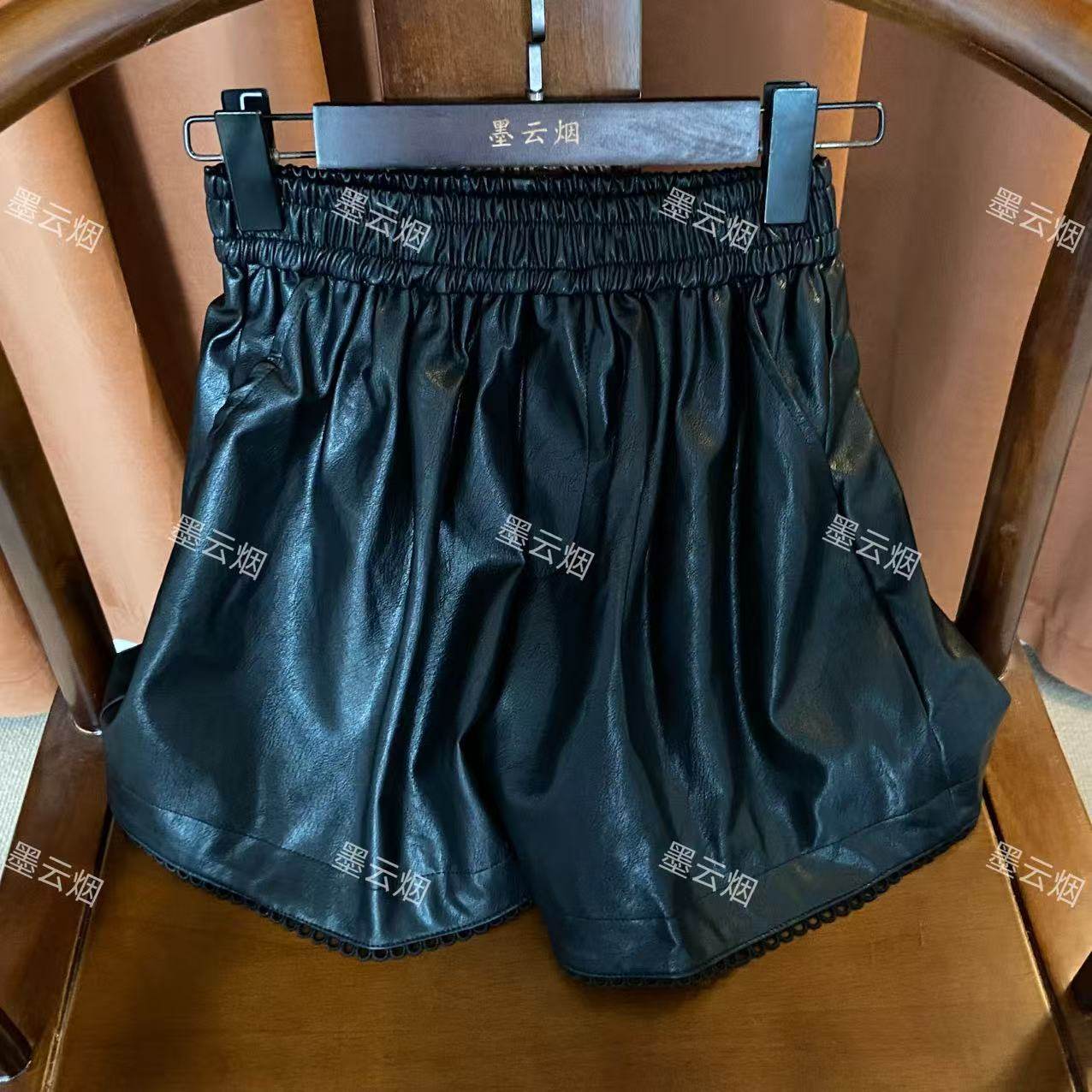 【黑蝶】松紧显瘦高腰女士皮裤纯色中腰厚款短裤ins百搭宽松时尚,女装/女士精品,短裤,淘宝优惠券,粉丝福利购,淘宝优惠卷