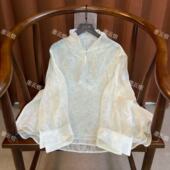 珠帘 中国风女士打底衫 新中式 百搭衬衫 上 半透明纱衣半高领四季