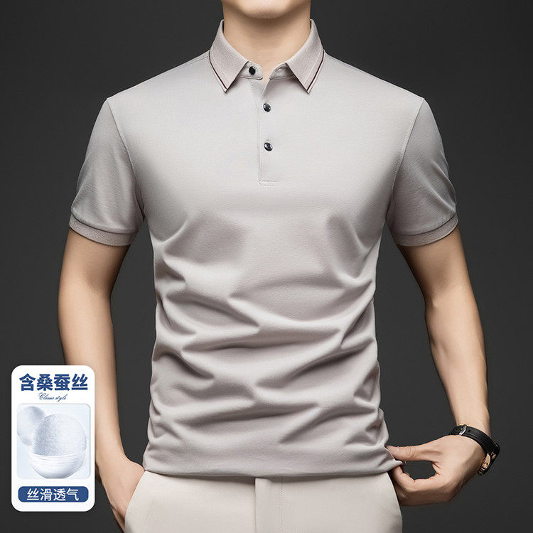 短袖t恤男士桑蚕丝polo衫2026新款夏季薄款高端品牌上衣爸爸装