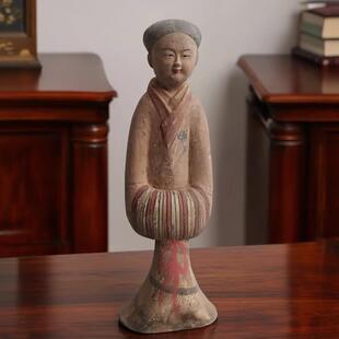仿古陶器摆件汉代陶俑彩绘艺术品古典工艺品中式摆设人物酒店装饰