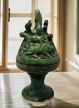汉代博山炉绿釉瓷器摆件家居饰品