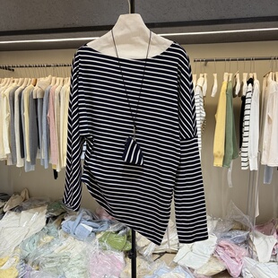 上衣带装 条纹长袖 宽松高级感内搭打底衫 春秋2026新款 饰 T恤女装