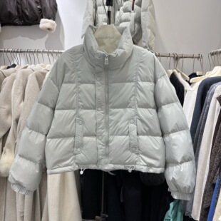 2025冬季新款鸭绒小个子加厚外套女立领短款宽松加厚面包服上衣