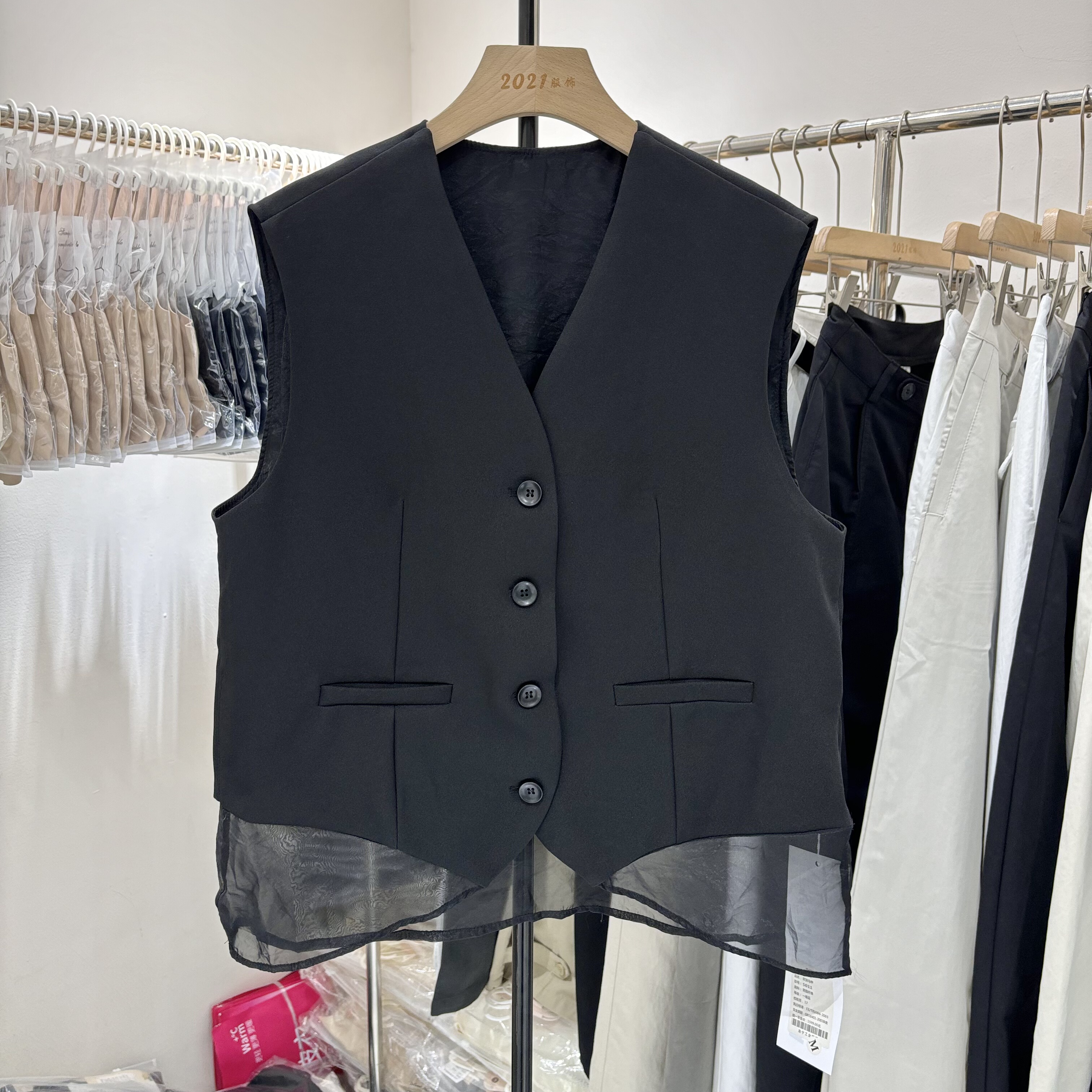 假两件网纱拼接西装马甲女欧洲站2026春装新款欧货女装短款外套潮