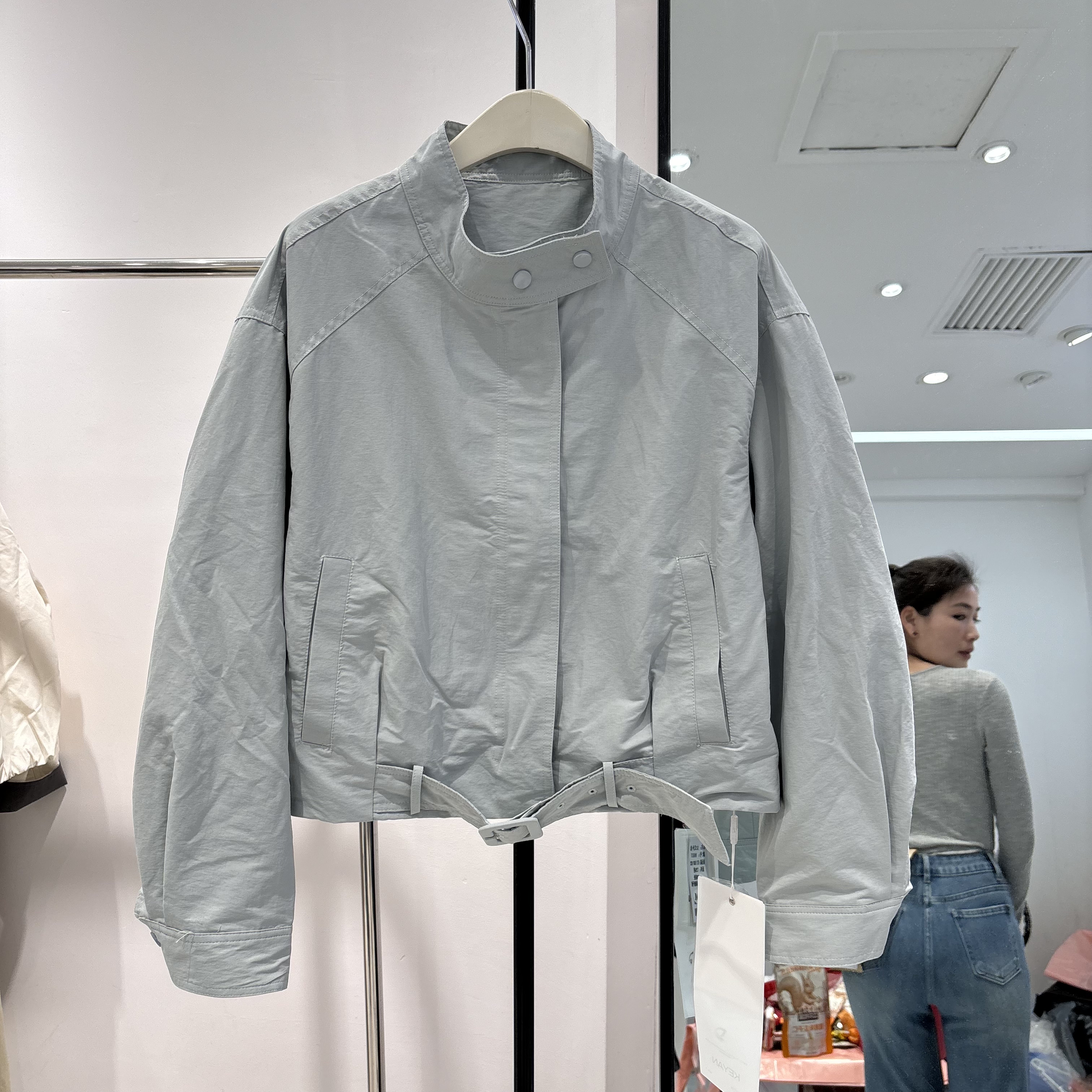 立领系带收腰短外套女2026春装新款宽松小个子夹克上衣短款8607