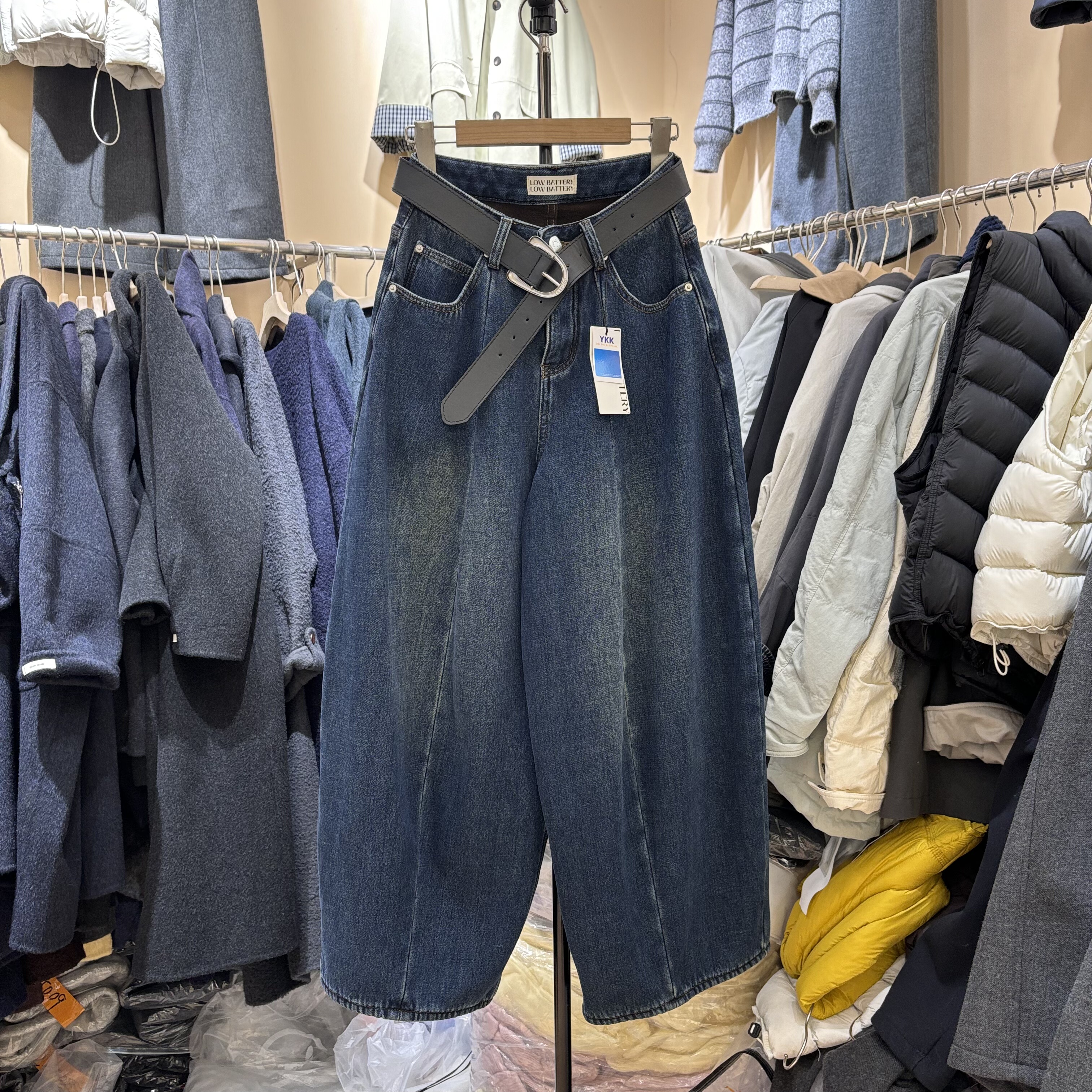 DAJIN.ROOM韩版高腰抓毛阔腿牛仔裤女灯笼裤秋宽松休闲长裤68261