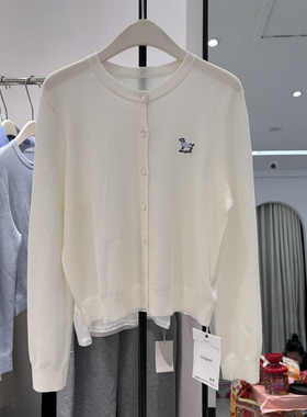 2026高级感圆领针织开衫刺绣百搭单排扣韩系显瘦长袖外套蜡笔6950