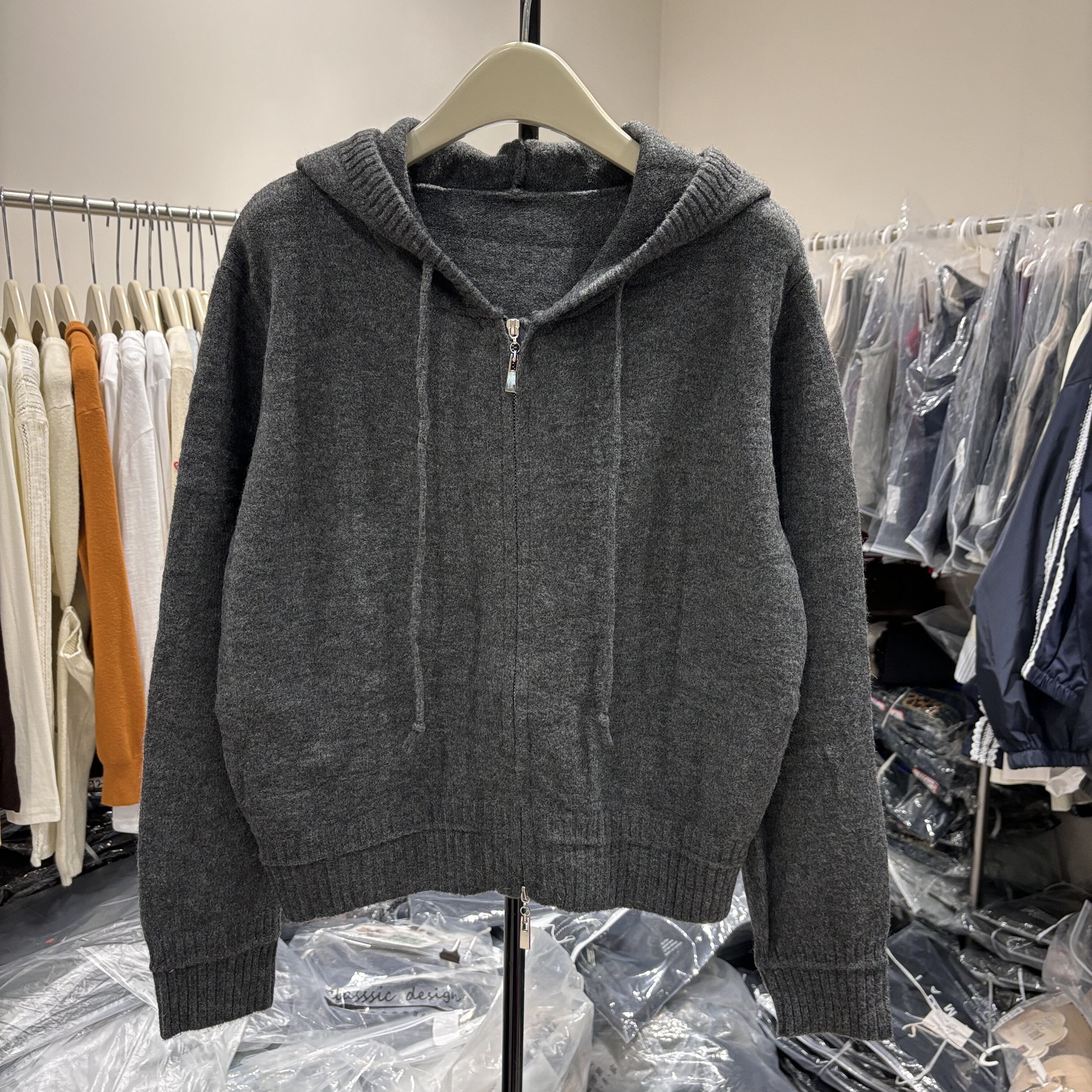 韩版设计感双拉链毛衣外套女2025秋冬连帽针织开衫小个子短款上衣