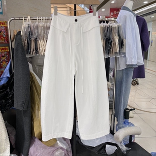 子女宽松直筒阔腿裤 后松紧高腰系带简约休闲裤 668 新款 2026早春季