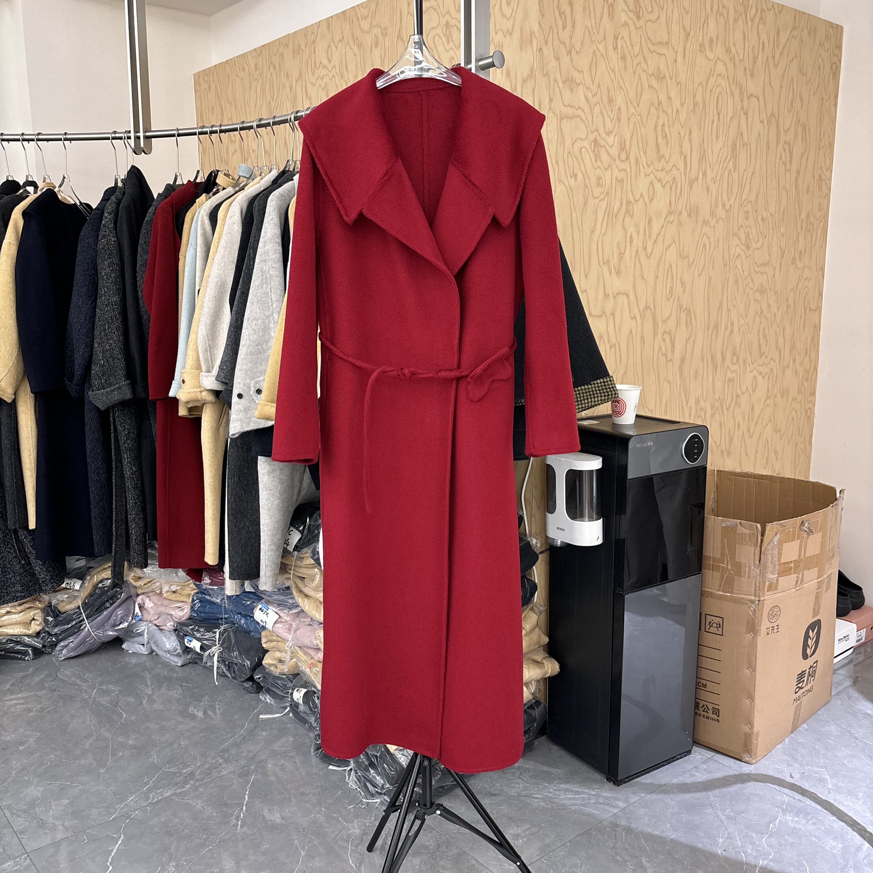 红色双面羊绒大衣女中长款2025秋冬新款高端气质修身显瘦毛呢外套