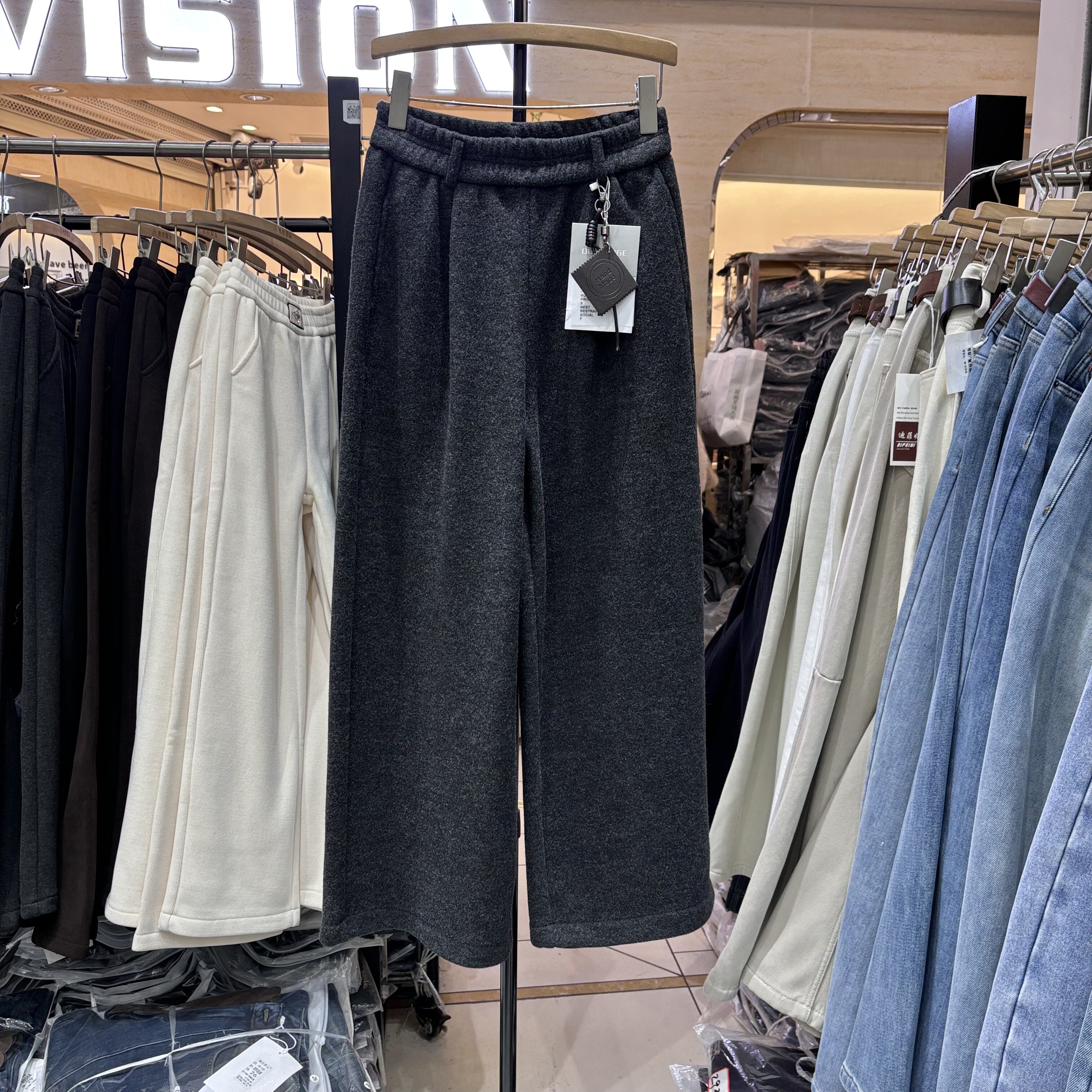 欧货2025秋冬新款高腰松紧头百搭休闲加厚毛呢九分直筒阔腿裤8699