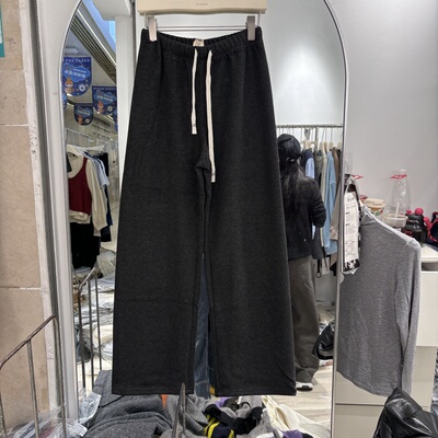 大超小越秋季新款韩系抽绳松紧高腰百搭直筒加绒长裤女25197