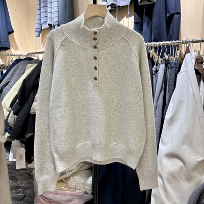 韩版半开扣高领套头长袖毛衣女2025冬季新款宽松内搭针织衫上衣潮
