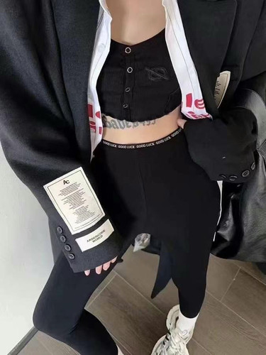 正版无缝云朵裤A666加绒加厚GOODLUCK字母腰蛋白绒打底裤高腰显瘦