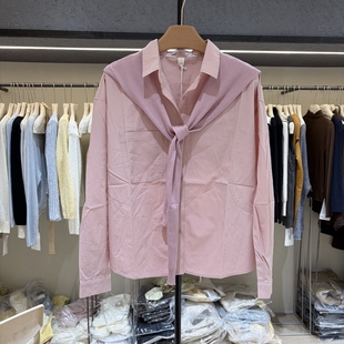 新爆款 带针织披肩 外套女2026早春季 衬衫 上衣26010 粉色长袖