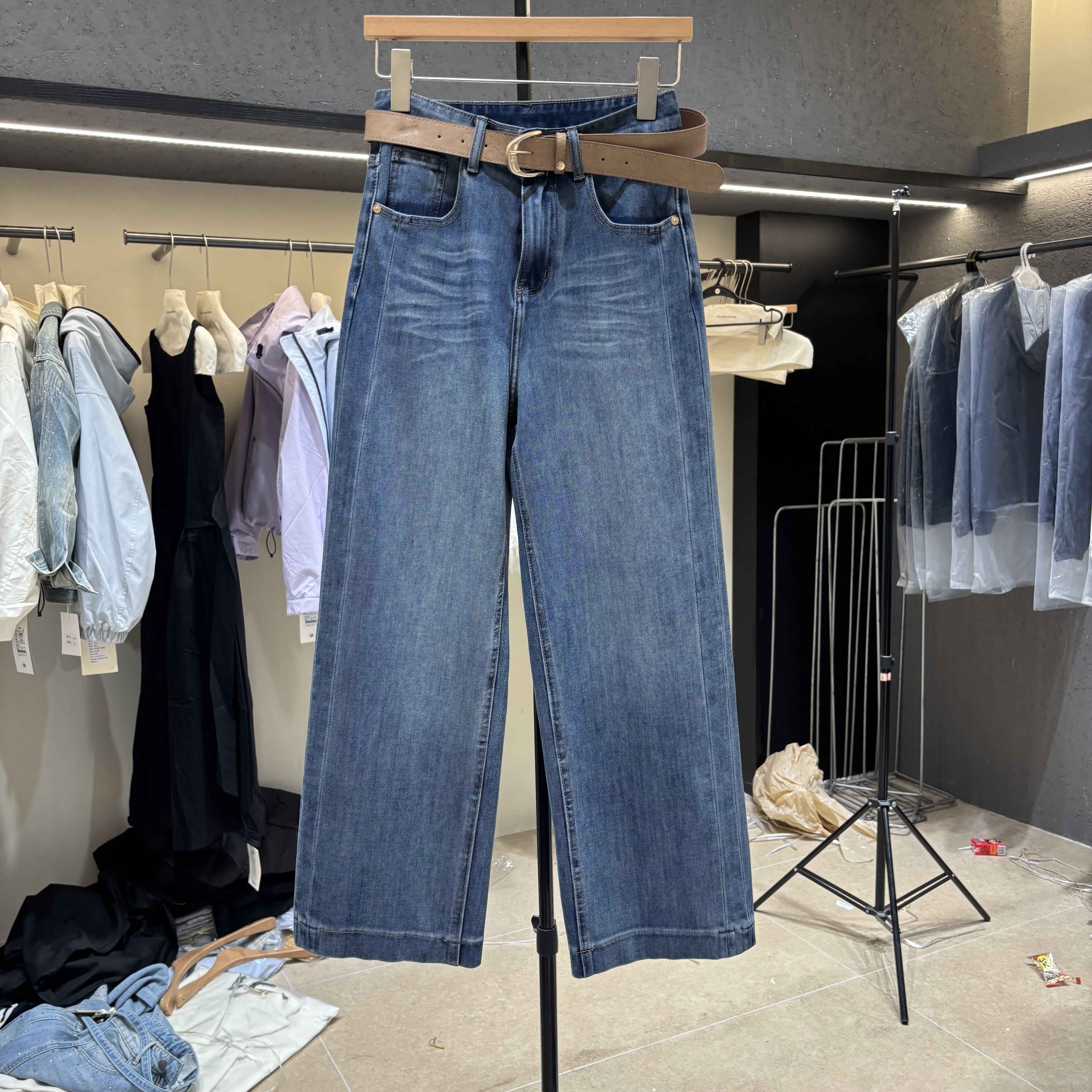 四面弹奶奶裤窄版阔腿牛仔裤女2026春款九分裤小个子裤子19403