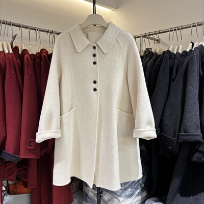 2025秋冬新款韩版宽松显瘦娃娃领中长款斗篷双面羊绒大衣外套女