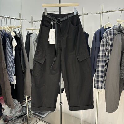 GMS早秋新款韩版宽松显瘦工装裤女高腰洋气阔腿裤配腰带35335