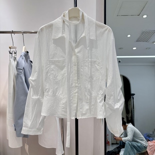 白色收腰衬衫女设计感小众上衣春装女2026春款洋气衬衣短款26001