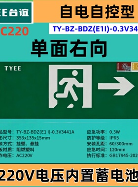 浙江台谊消防220V疏散指示灯牌TY-BZ-BDZ(E1I)-0.3V3441A单面右向