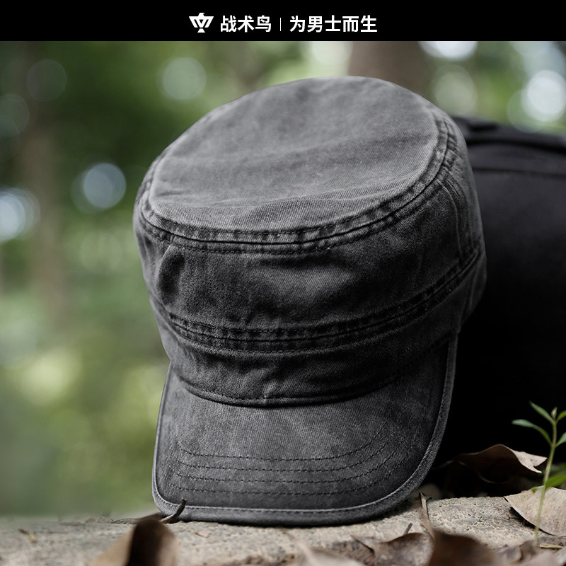 战术鸟(全棉材质)平顶鸭舌帽男纯棉棒球帽复古做旧休闲帽子工装潮