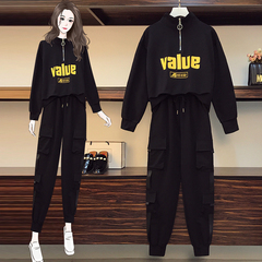 Real shooting casual suit women's fashion brand 2021 autumn and winter new loose hip hop overalls casual two piece suit