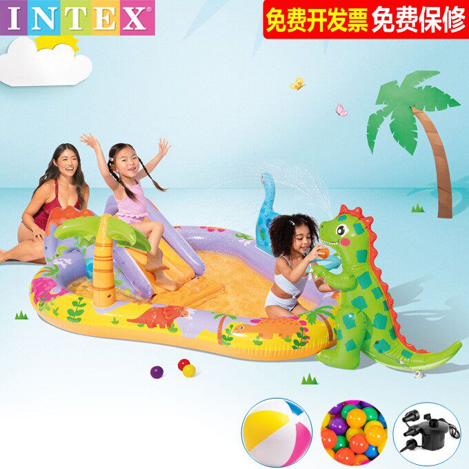 intex充气恐龙滑梯戏水池幼儿玩