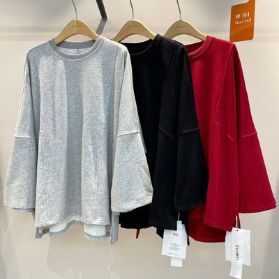 圆领卫衣女慵懒风中长款长袖上衣