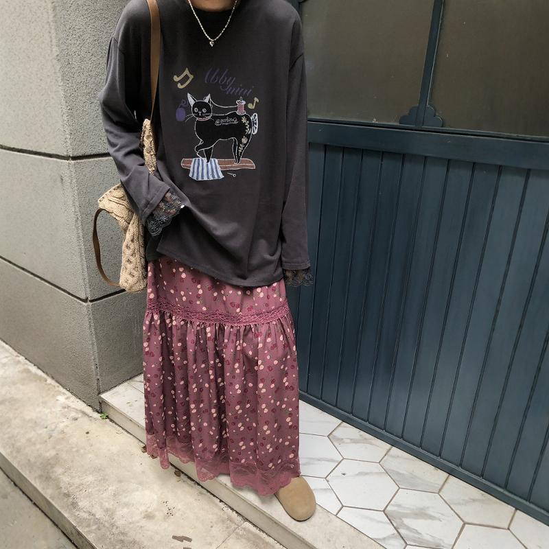 棉女韩系长袖印花T恤宽松