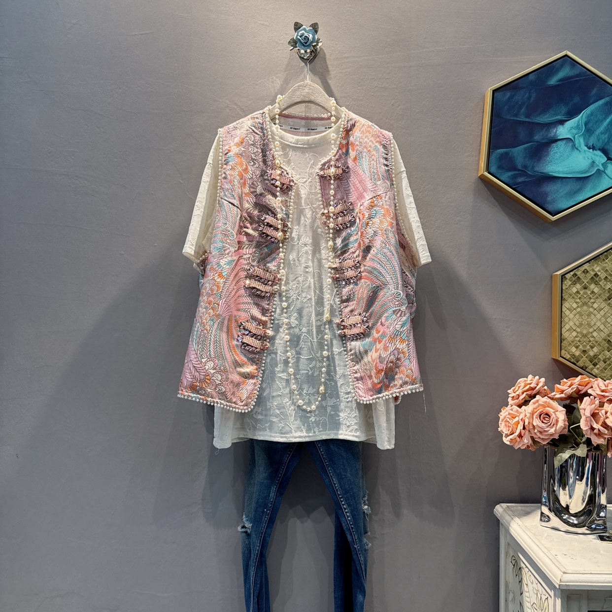 欧韩大码女装夏季新品新中式国风马夹重工时尚手工订钻