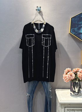 2025年春季新款韩版口袋烫钻女装T恤