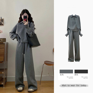 胖MM大码韩系休闲卫衣运动套装女秋季巨显瘦时尚洋气阔腿裤两件套