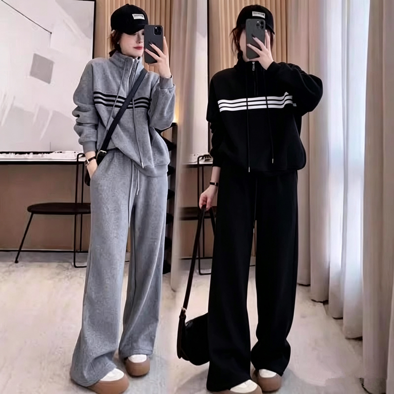 高级感运动服套装女胖MM大码春秋季慵懒卫衣阔腿裤休闲时尚两件套