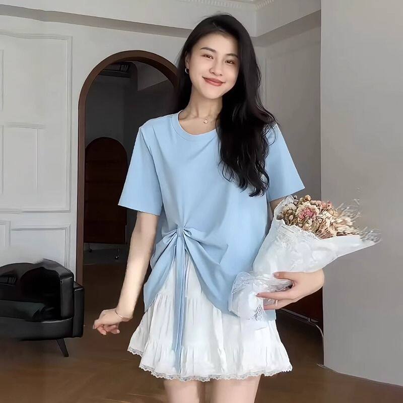 大码韩系休闲微胖mm时尚设计感短袖T恤女夏季显瘦不规则上衣小众图片