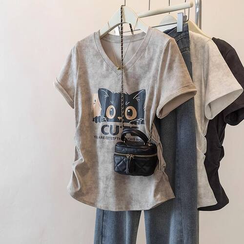 大码新款夏季独特别致收腰T恤