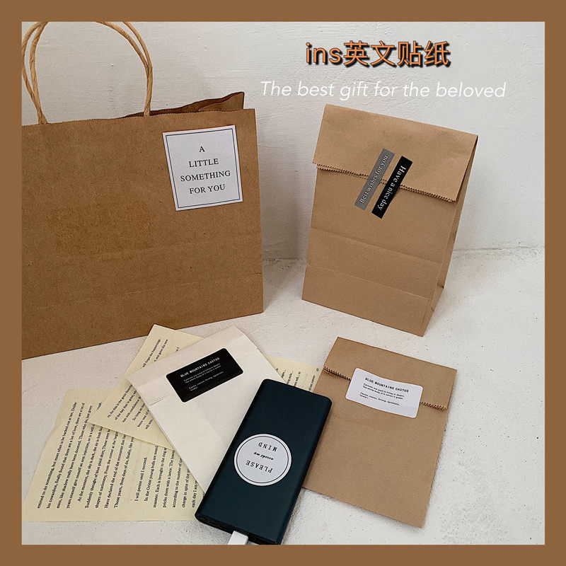ins英文标签贴纸圆形包装封口贴百搭不干胶手账花束花瓶拍照道具