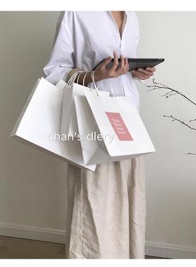 购物袋ins牛皮手提纸袋 白色彩色贴纸服装袋拍摄道具韩国拎袋热销