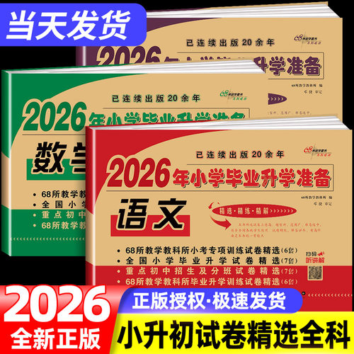 2026小升初试卷真题卷模拟测试卷语文数学英语必刷题人教版小学毕业升学必备系统总复习资料六年级下册期末考试全套书同步练习冲刺 - 封面
