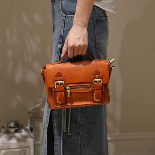 手工复古剑桥包英伦风撞色头层软牛皮邮差包包手提斜挎包男女通用