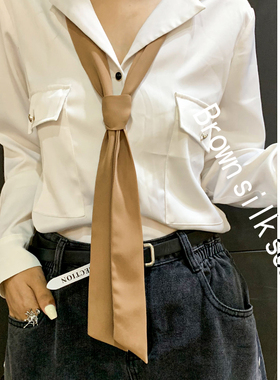 咖啡色土黄色小长条哑光雪纺丝巾围巾腰带领巾欧美飘带纯色夏季