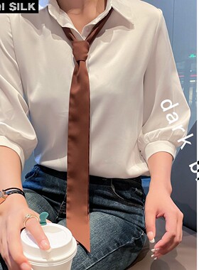 深咖啡色飘带小长条哑光雪纺丝巾围巾腰带领巾欧美飘带纯色夏季