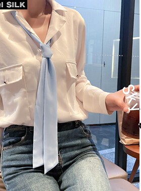 天蓝色进口面料小长条哑光雪纺丝巾围巾腰带领巾欧美飘带纯色夏季