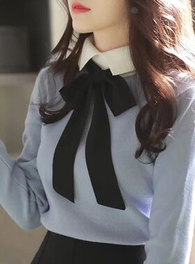 韩版优质黑色休闲不规则领带细长飘带超窄学生男女士学院风纯黑