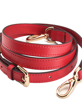 适用MK蔻驰包包斜挎包带子平细纹正大红色长肩带真皮1.8宽银黑扣