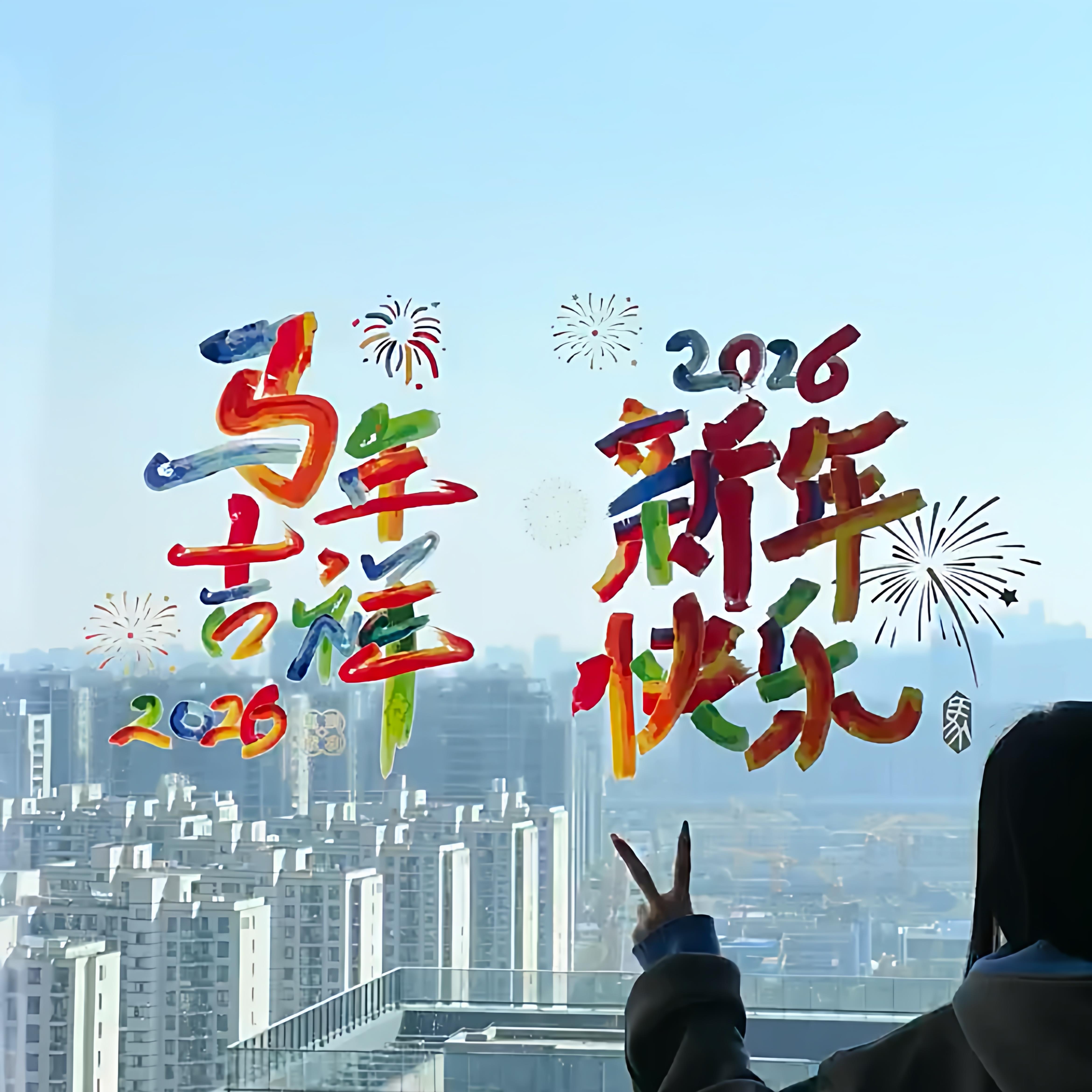 马年快乐玻璃贴纸2026新