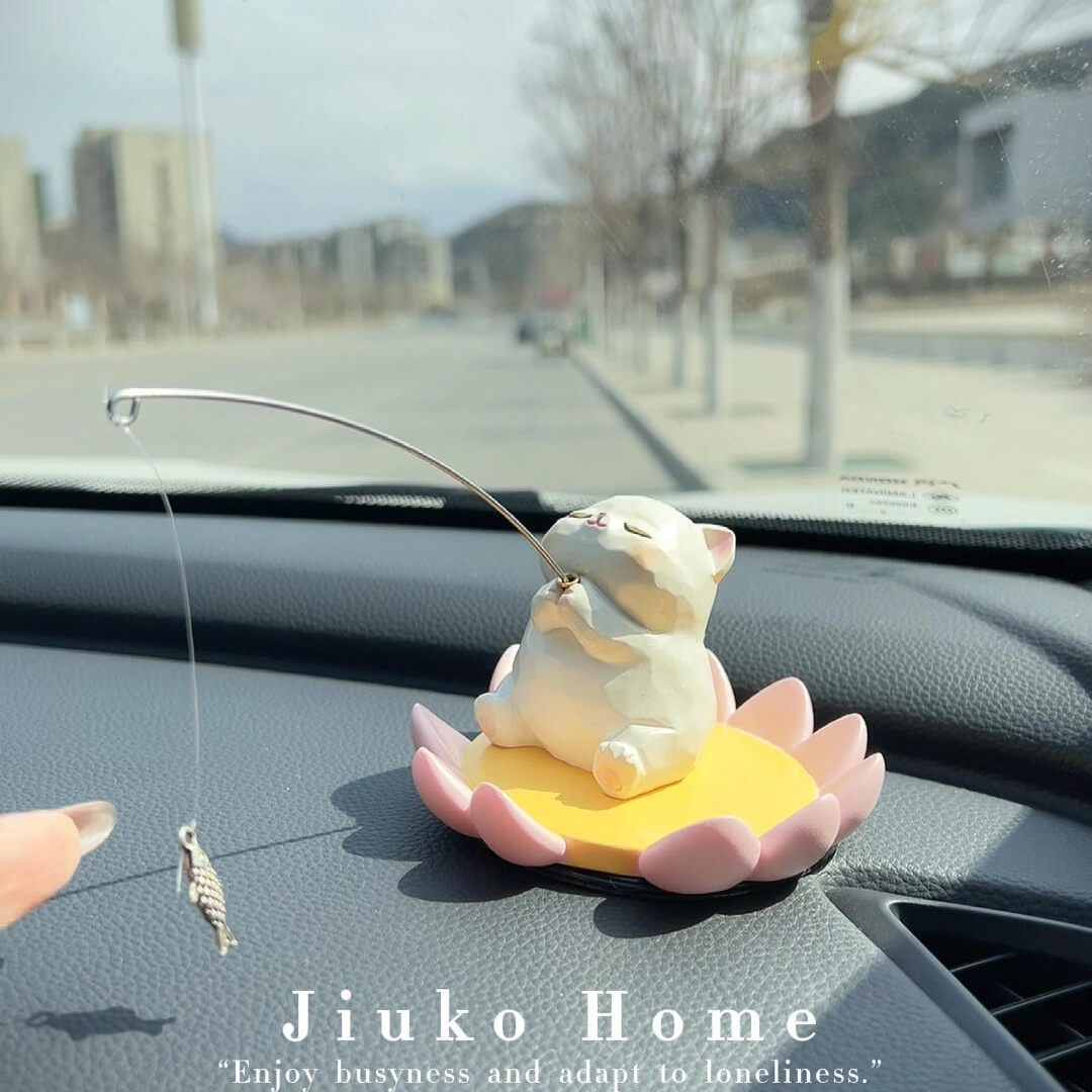 小猫钓鱼摆件车载后视镜