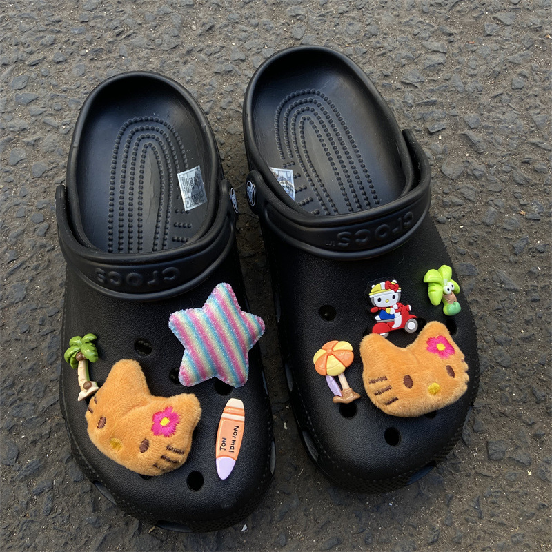 夏威夷黑皮kitty洞洞鞋鞋花Crocs鞋扣立体配饰DIY毛绒装饰扣配件